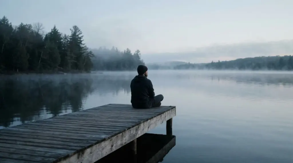 Людина сидить у тиші на світанку — пошук ікігай через тишу