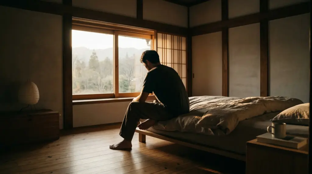 Людина сидить у тиші на світанку — пошук ікігай через тишу